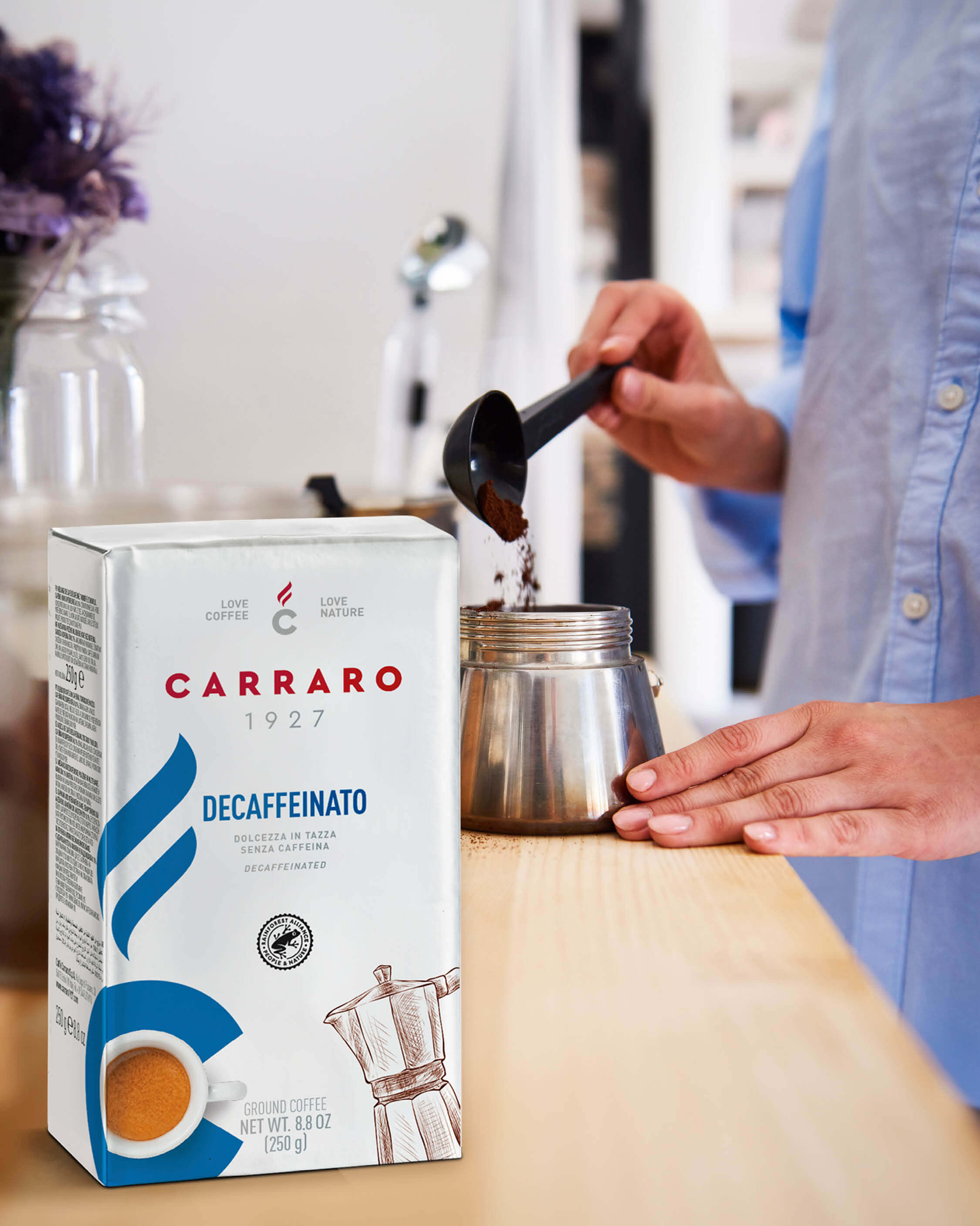 CAFEA MĂCINATĂ DECAFFEINATO / FĂRĂ COFEINĂ  250g